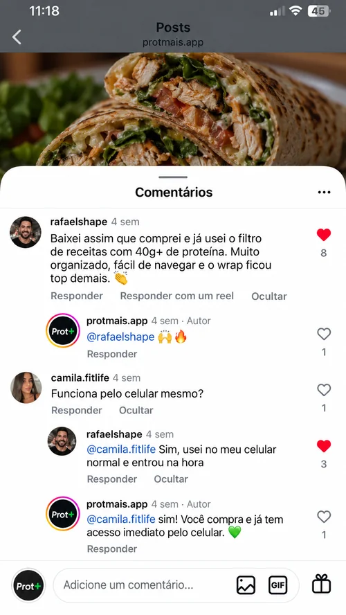 Print de depoimento de aluno do Prot+